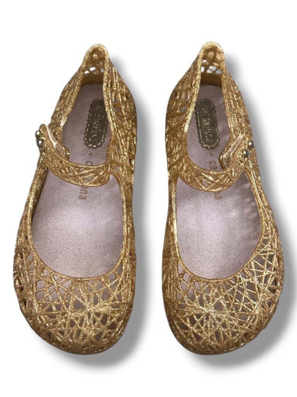 Mini Melissa Gold Glitter Campana Zig Zag Mary Jane Shoes Flats Size 9